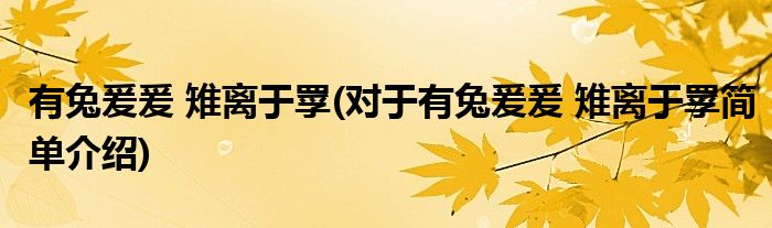 有兔爰爰 雉离于罦(对于有兔爰爰 雉离于罦简单介绍)