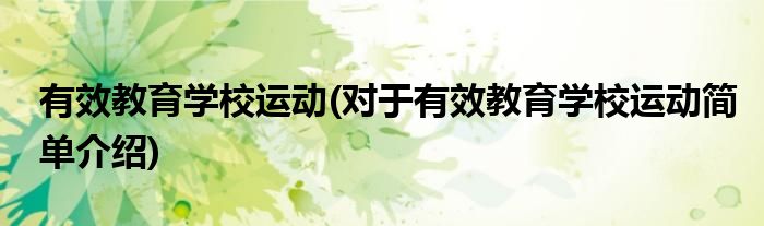 有效教育学校运动(对于有效教育学校运动简单介绍)(图1)