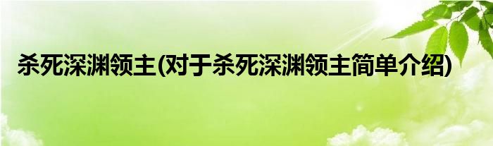 杀死深渊领主(对于杀死深渊领主简单介绍)(图1)
